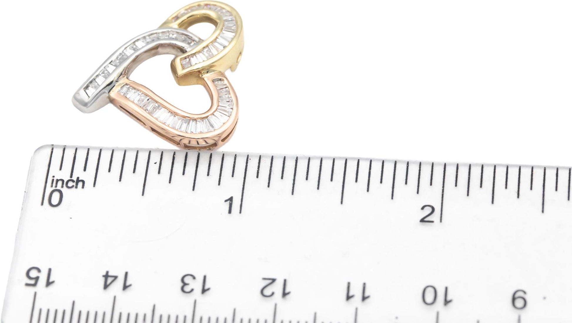14k White Rose Yellow Gold 1.50CT VS Baguette Cut Diamond Heart Pendant