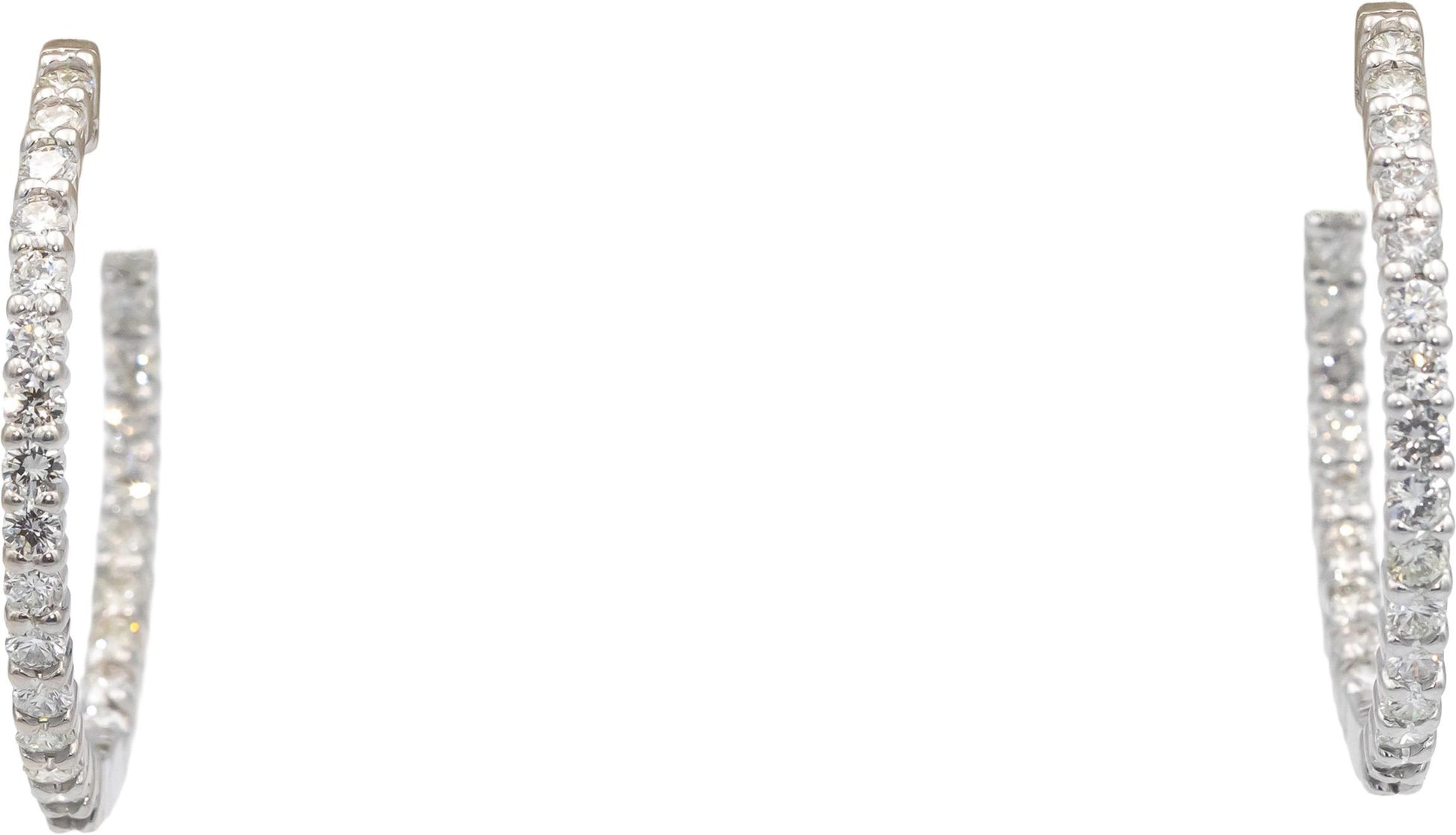 14k White Gold 4.06CT VS Round Cut Diamond Inside Out Hoop Earrings