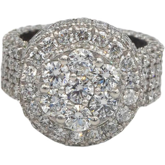 14k White Gold 8.0CT Round Lab Grown Diamond Pave Cluster Ring 8.0CT Size 8.5