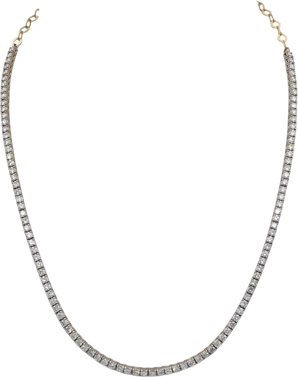 14k White & Yellow Gold Round Cut Diamond 16.5" Tennis Choker Necklace 6.54CT
