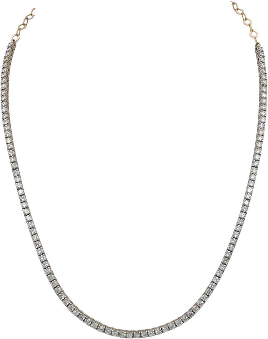 14k White & Yellow Gold Round Cut Diamond 16.5" Tennis Choker Necklace 6.54CT