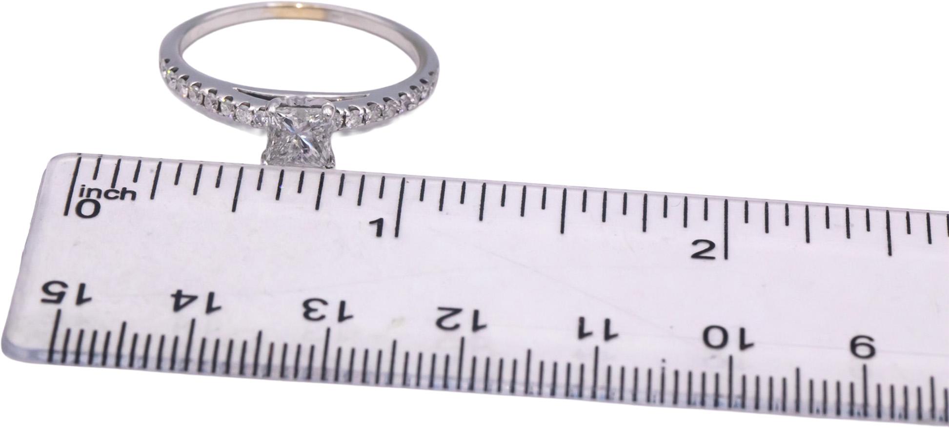 14k White Gold 1.0CT Diamond Engagement Ring w/ 0.82CT Princess Center Size 8.25