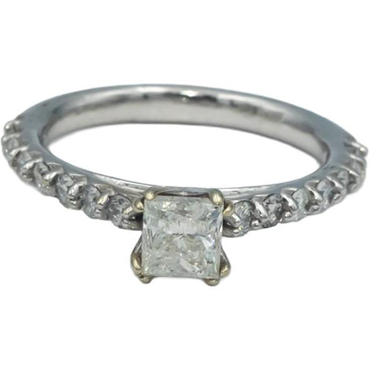 14k White Gold 1.17CT Diamond Engagement Ring w/ .72CT Princess Center Size 5.75