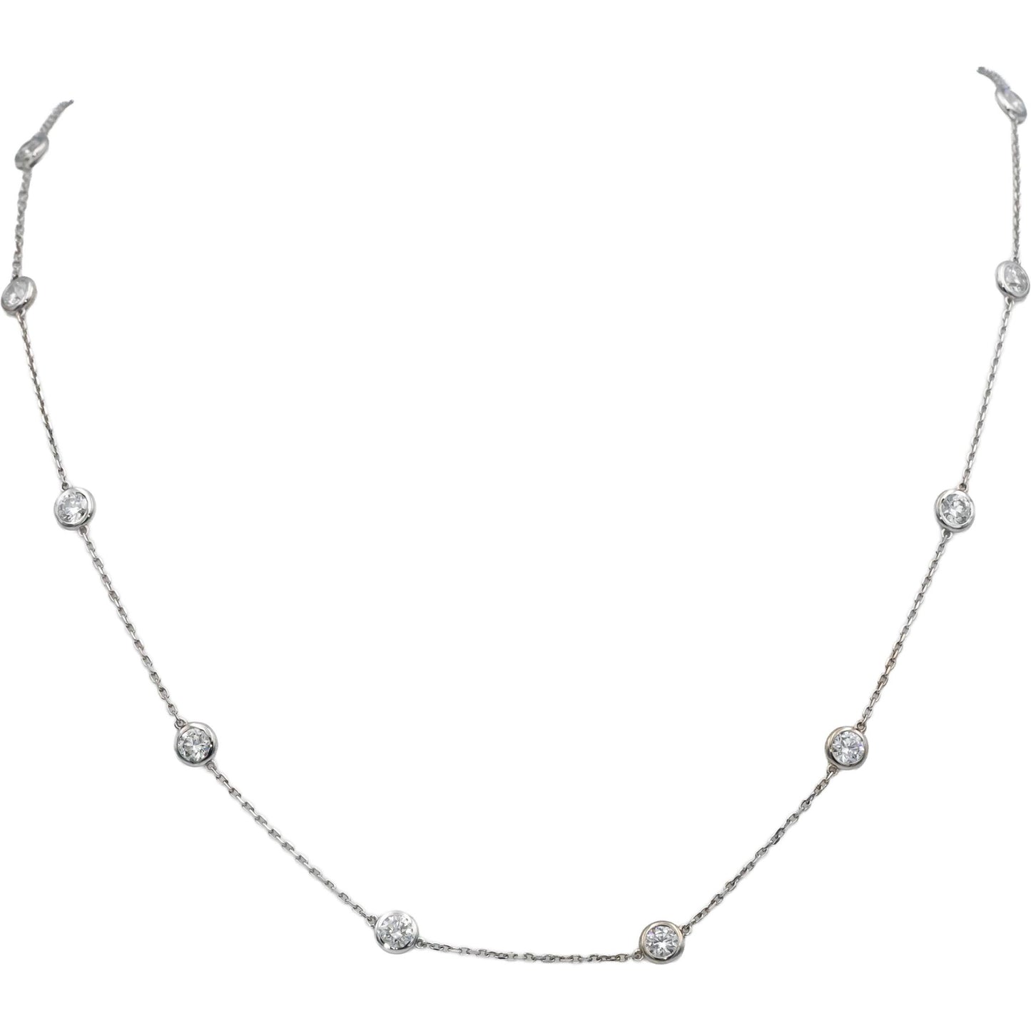 14k White Gold Round Diamond by the Yard Chain Necklace 2.36CT