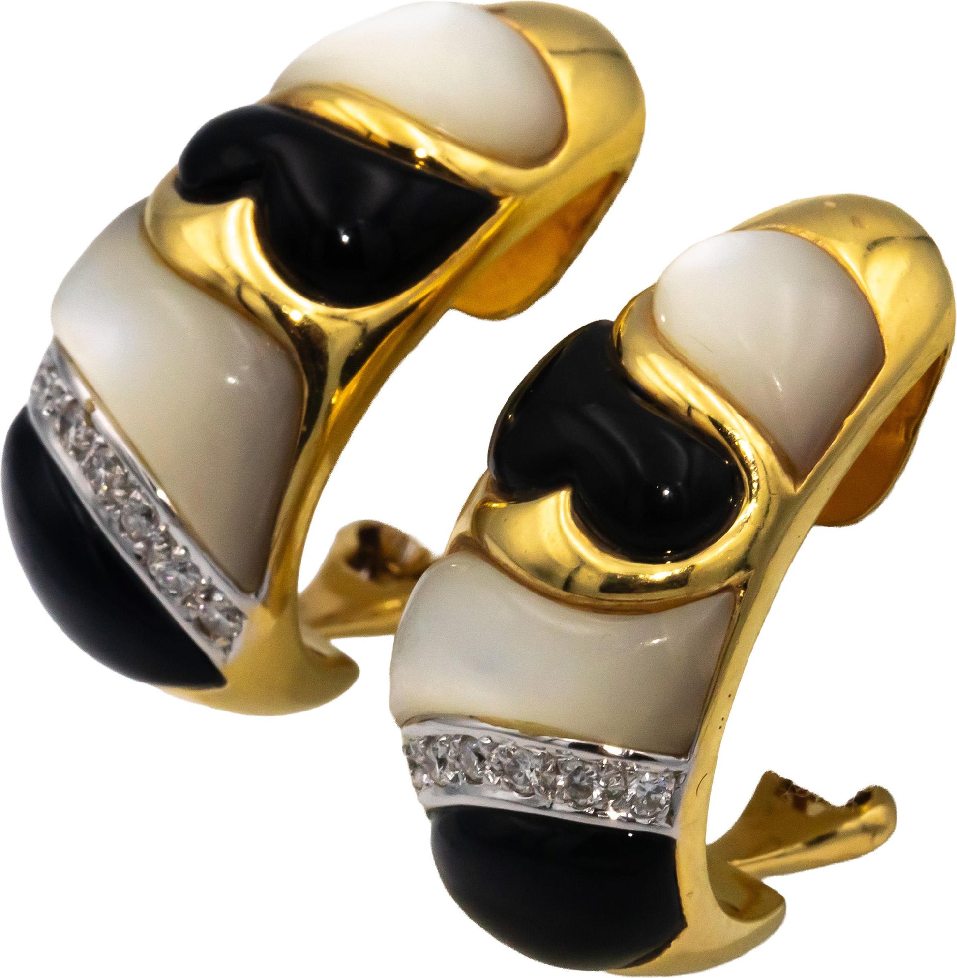 ASCH GROSSBARDT 18k Yellow Gold Diamond Onyx Mother Of Pearl Earrings 0.25CT