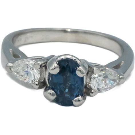 Platinum 0.90CT Pear Cut Diamond and Oval Cut Sapphire Ring Size 3.25