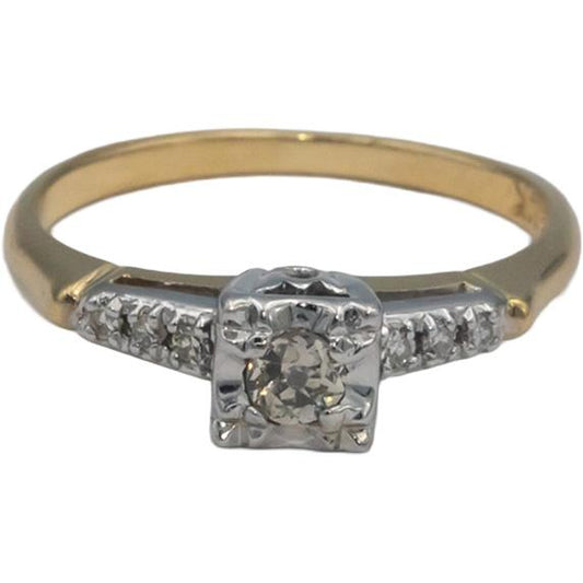 Antique Vintage 14k White & Yellow Gold 0.20CT Diamond Ring w/ .15CT Center