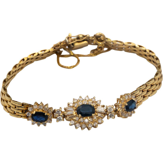 14k Yellow Gold Round Diamond and Oval Sapphire Fancy Link Bracelet 3.0CT