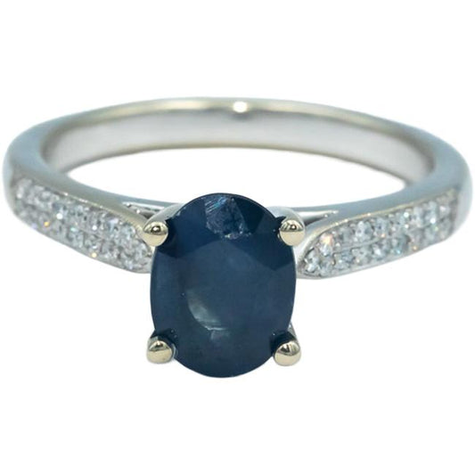 14k White Gold 2.07CT Round Diamond and Oval Sapphire Ring Size 6.5
