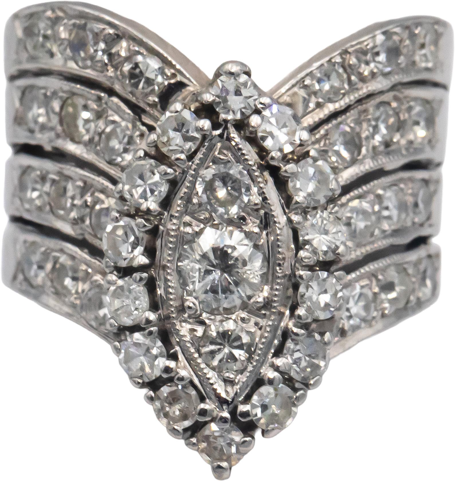 Antique Vintage 14k White Gold 1.0CT VS Round Cut Diamond Ring Size 5