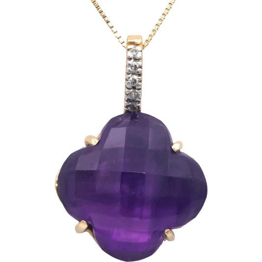 14k Yellow Gold 6.03CT Amethyst Pendant Necklace w/ Diamond Accents