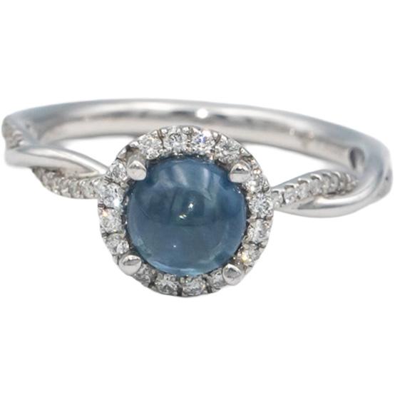 FANA 14k White Gold 1.49CT Diamond and Sapphire Halo Ring Size 6.5