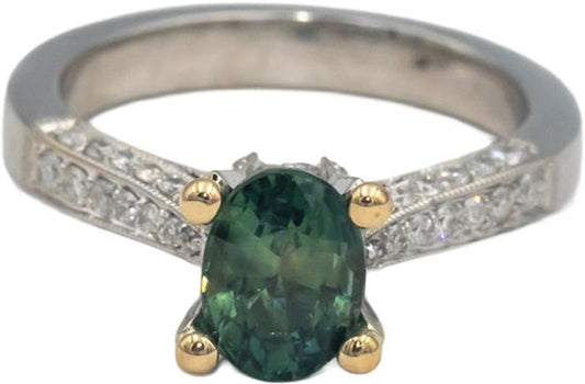 18k White Gold 2.37CT Diamond & Bi-Color Sapphire Ring Size 6.5