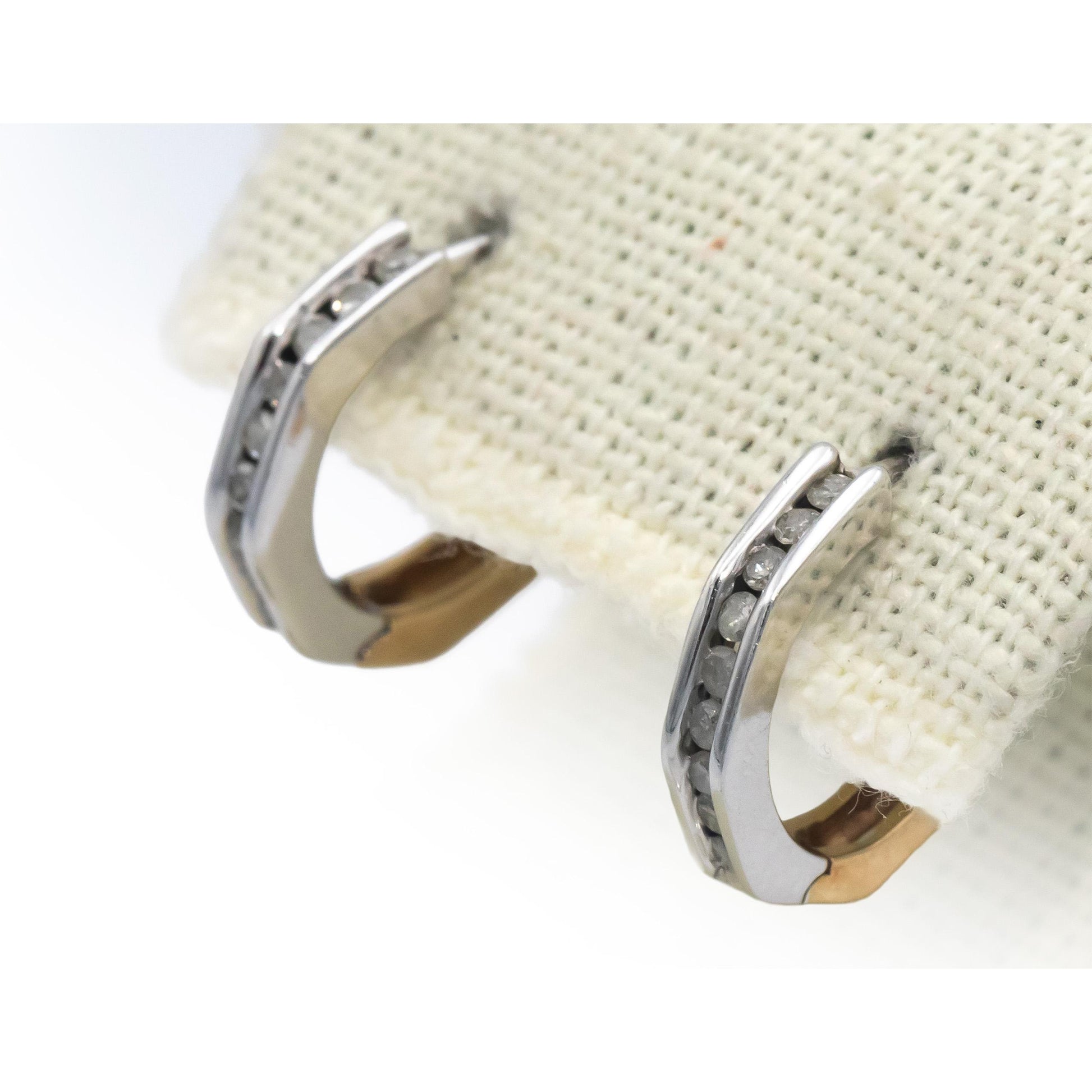 10k White & Yellow Gold 0.25CT Round Cut Diamond Hoop Huggie Earrings