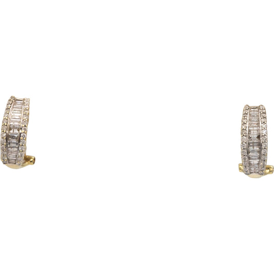 14k Yellow Gold Jewelry 1.0CT Round & Baguette Cut Diamond Curved Earrings
