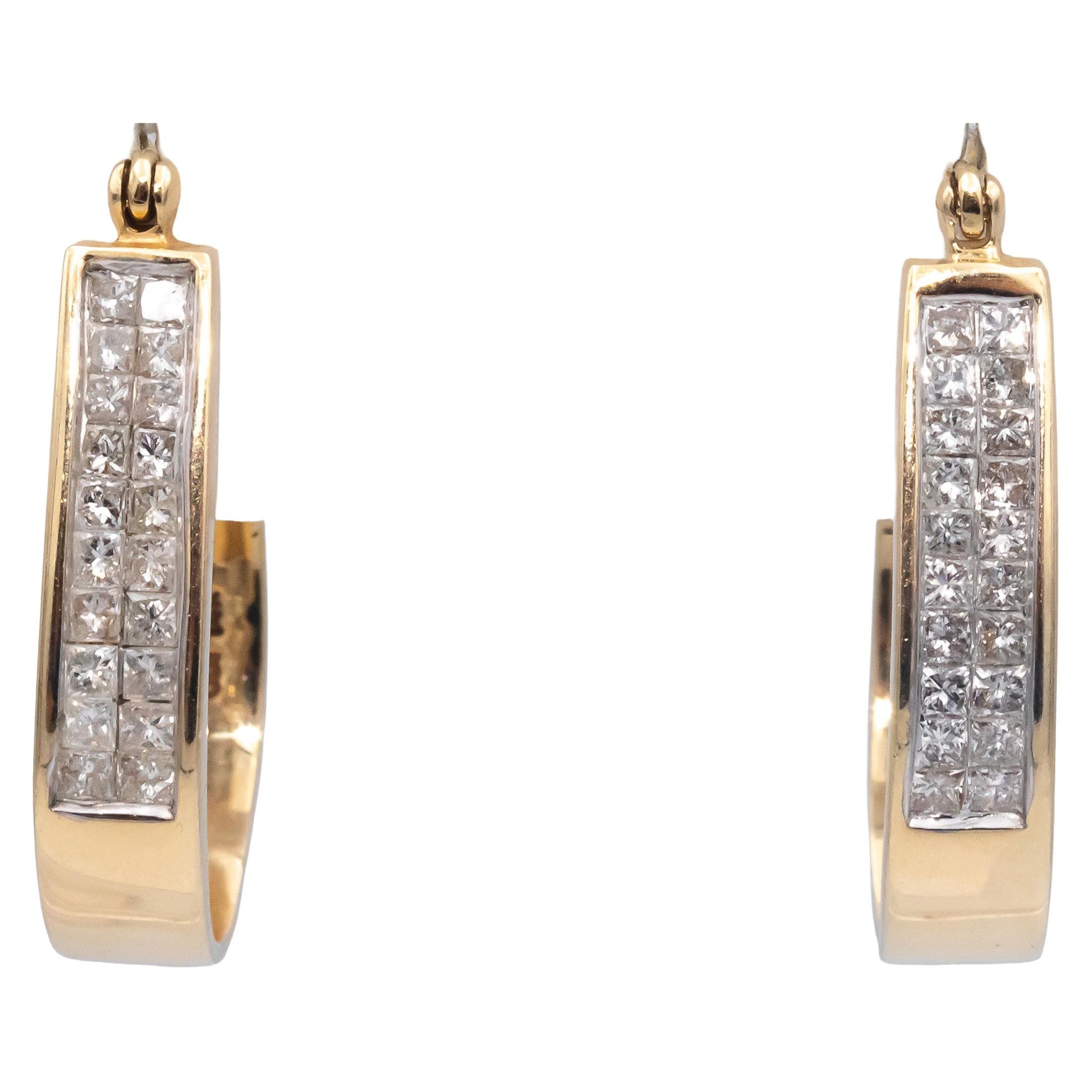 14k Yellow Gold Jewelry 1.0CT Princess Cut Diamond Hoop Earrings