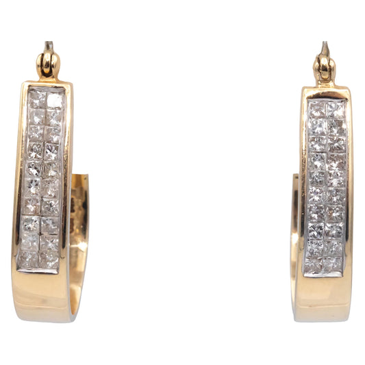 14k Yellow Gold Jewelry 1.0CT Princess Cut Diamond Hoop Earrings