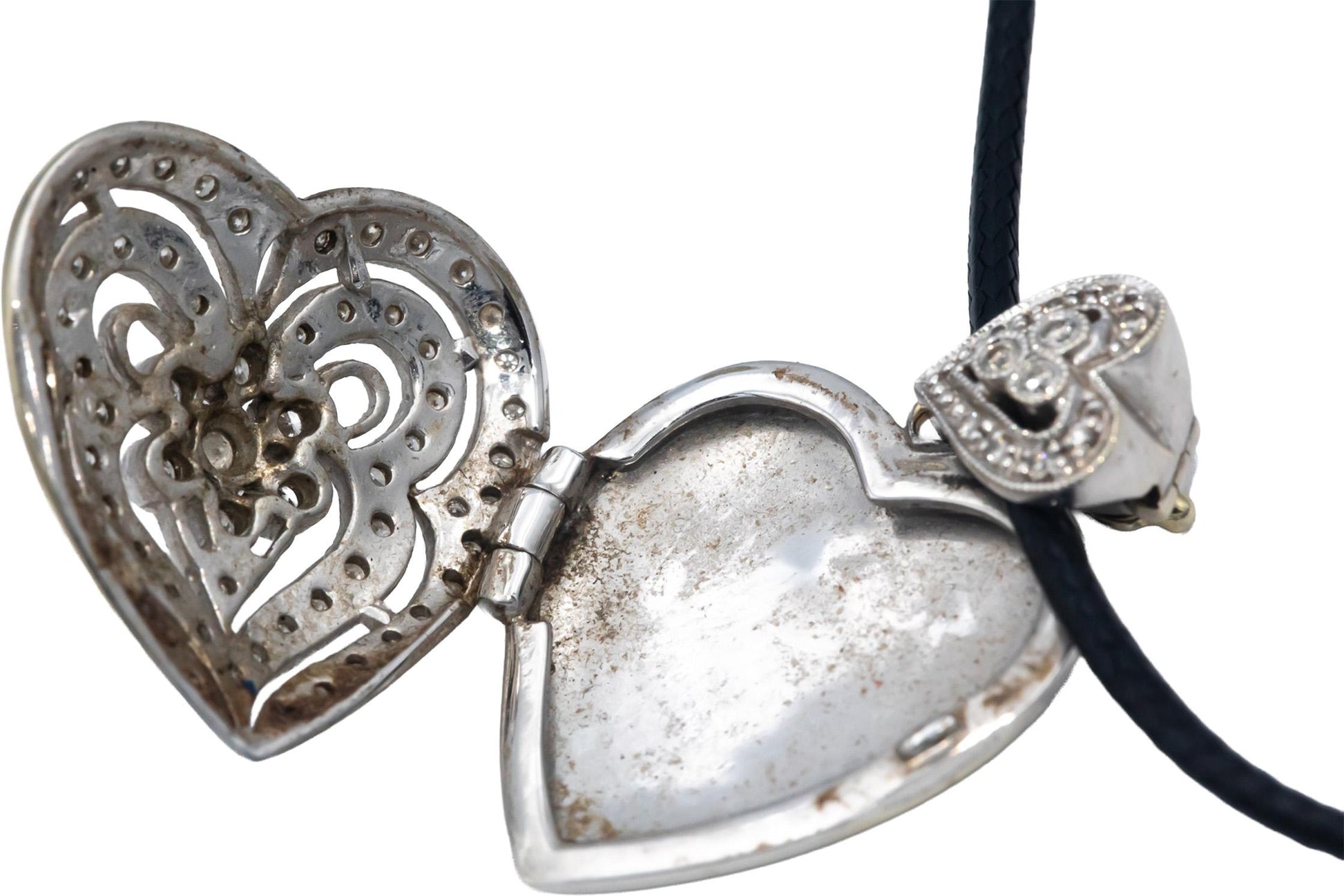 14k White Gold 0.50CT Round Cut Diamond Heart Locket Pendant Necklace