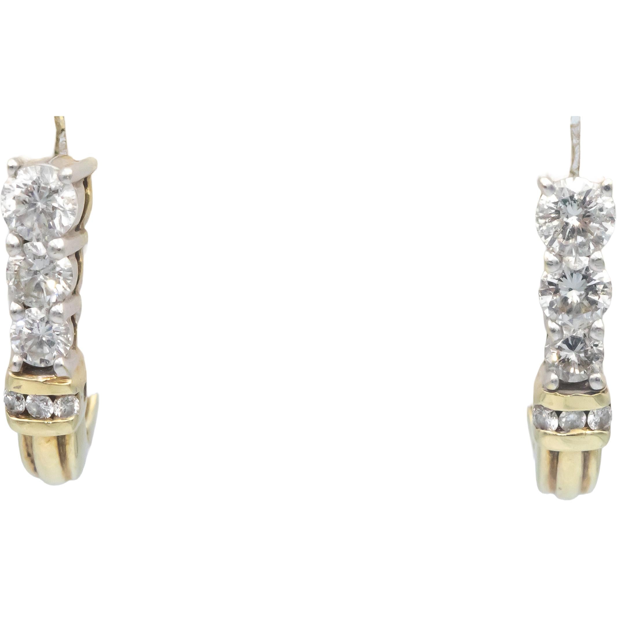14k Yellow and White Gold 1.0CT Round Cut Diamond Earrings