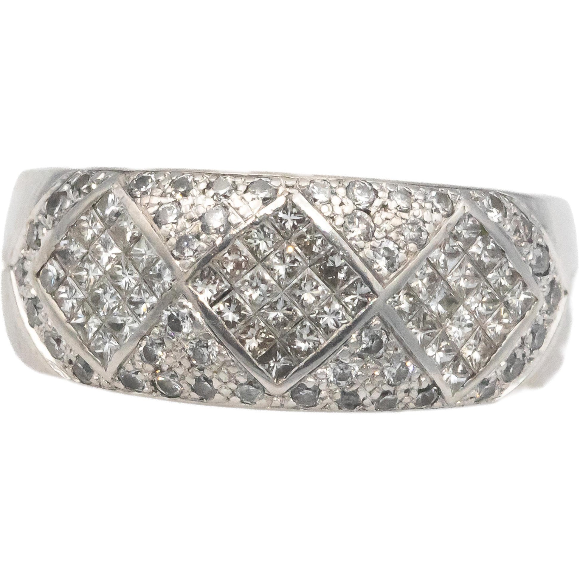 LE VIAN 18k White Gold 1.0CT VS Princess & Round Cut Diamond Band Ring Size 10