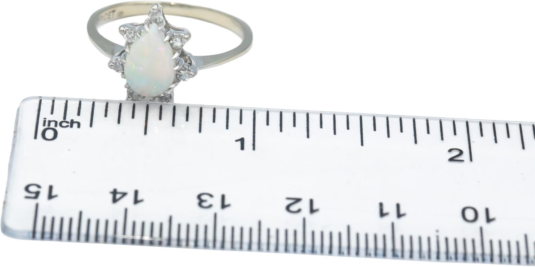 Antique Vintage 14k White Gold 1.25CT VS Diamond and Opal Ring Size 8.25