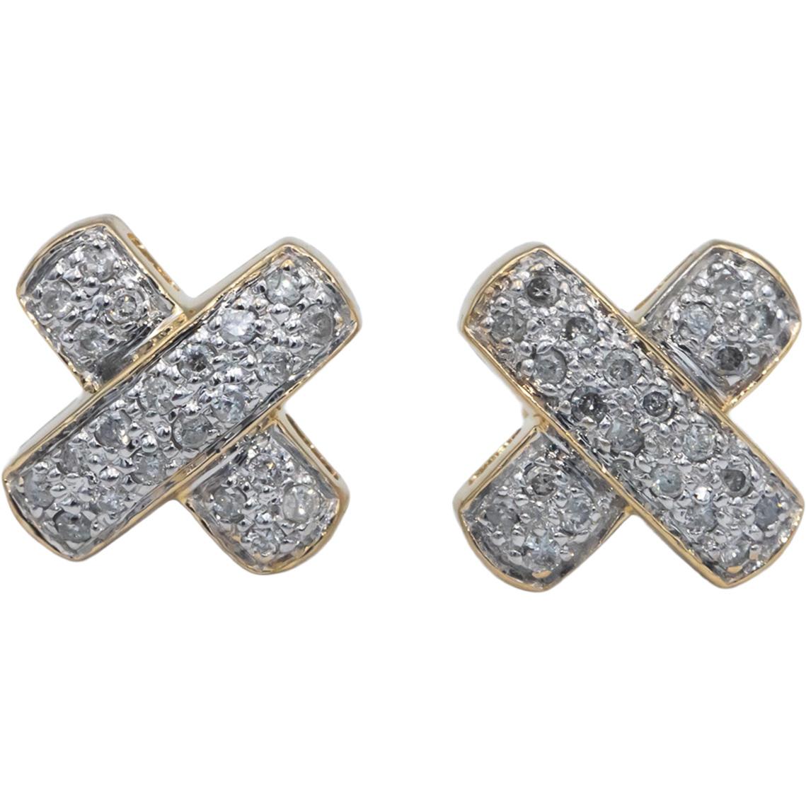 14k Yellow Gold 0.50CT Round Cut Diamond "X" Stud Earrings