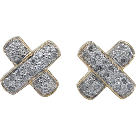 14k Yellow Gold 0.50CT Round Cut Diamond "X" Stud Earrings