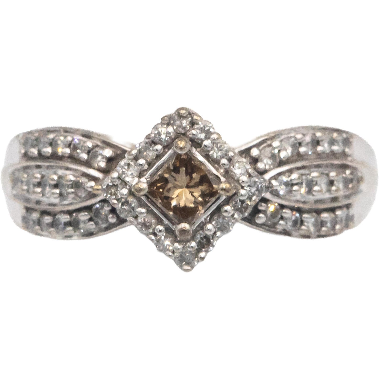 14k White Gold VS Diamond Cocktail Ring 0.80CT w/ .20CT Princess Center Size 7