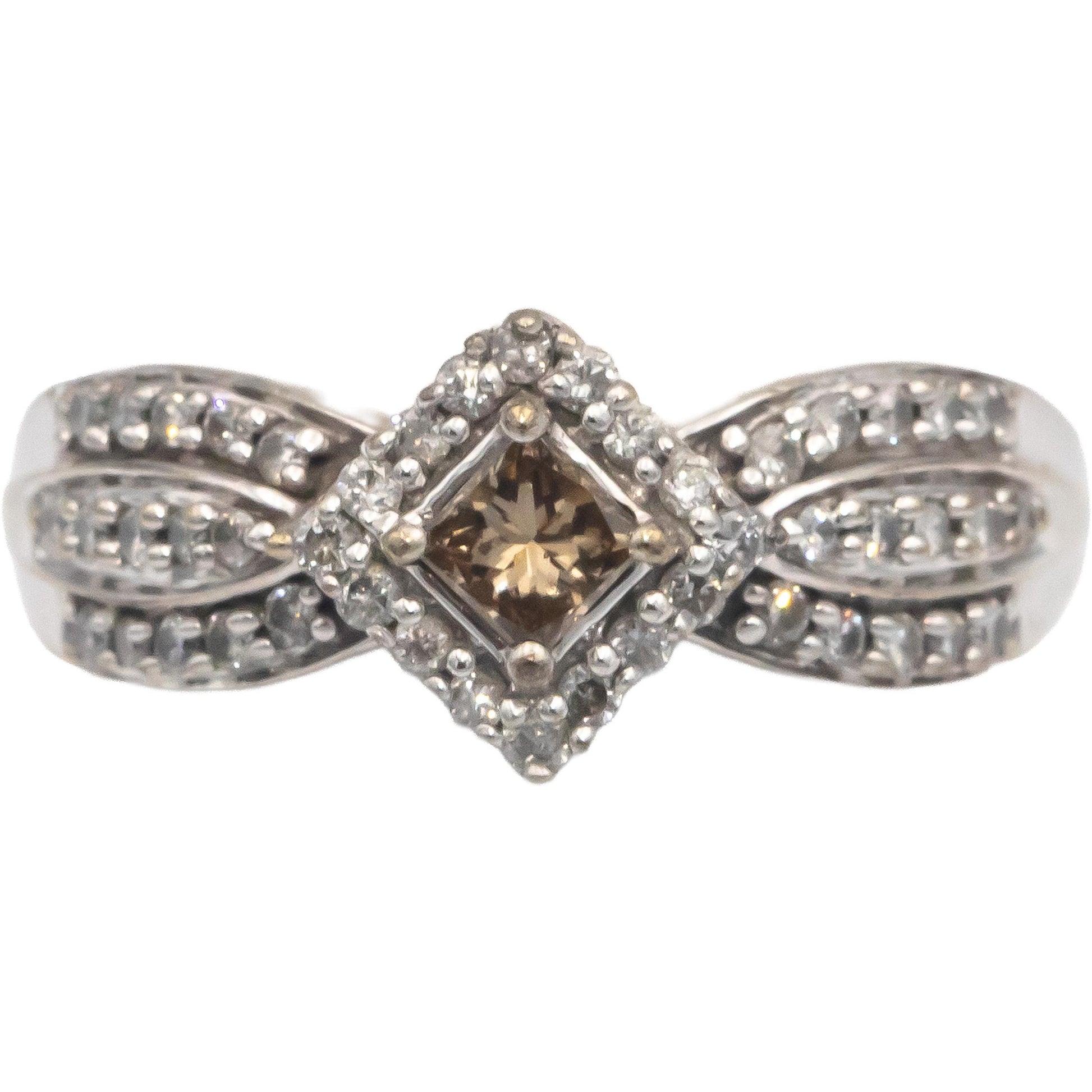 14k White Gold VS Diamond Cocktail Ring 0.80CT w/ .20CT Princess Center Size 7