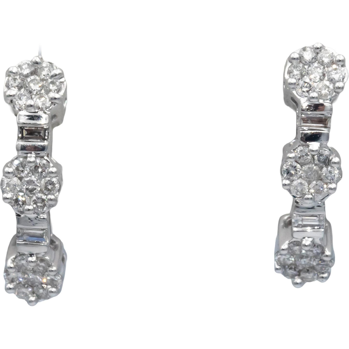 14k White Gold 1.0CT Round Cut Diamond Cluster Curved Earrings