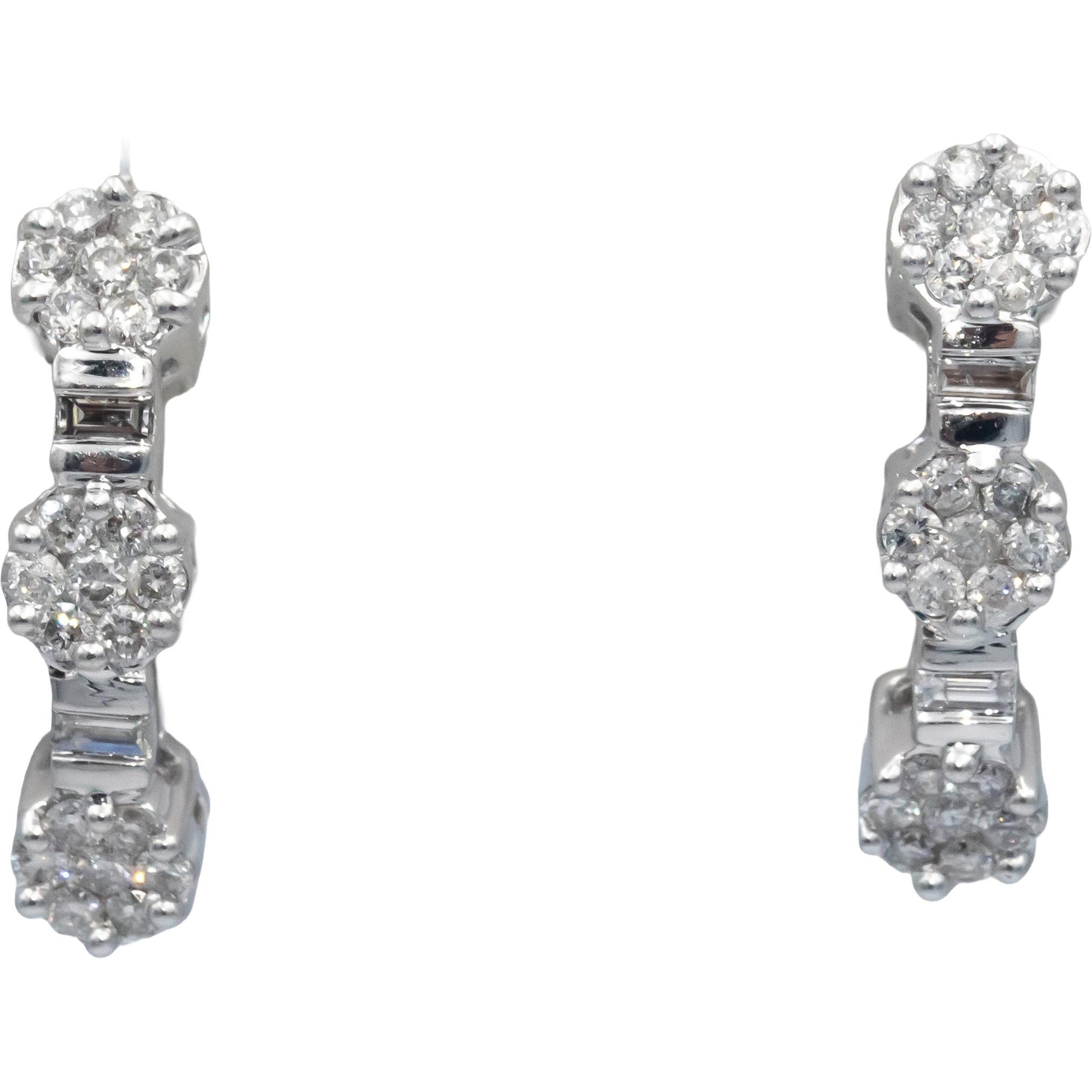 14k White Gold 1.0CT Round Cut Diamond Cluster Curved Earrings