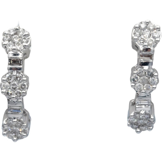 14k White Gold 1.0CT Round Cut Diamond Cluster Curved Earrings