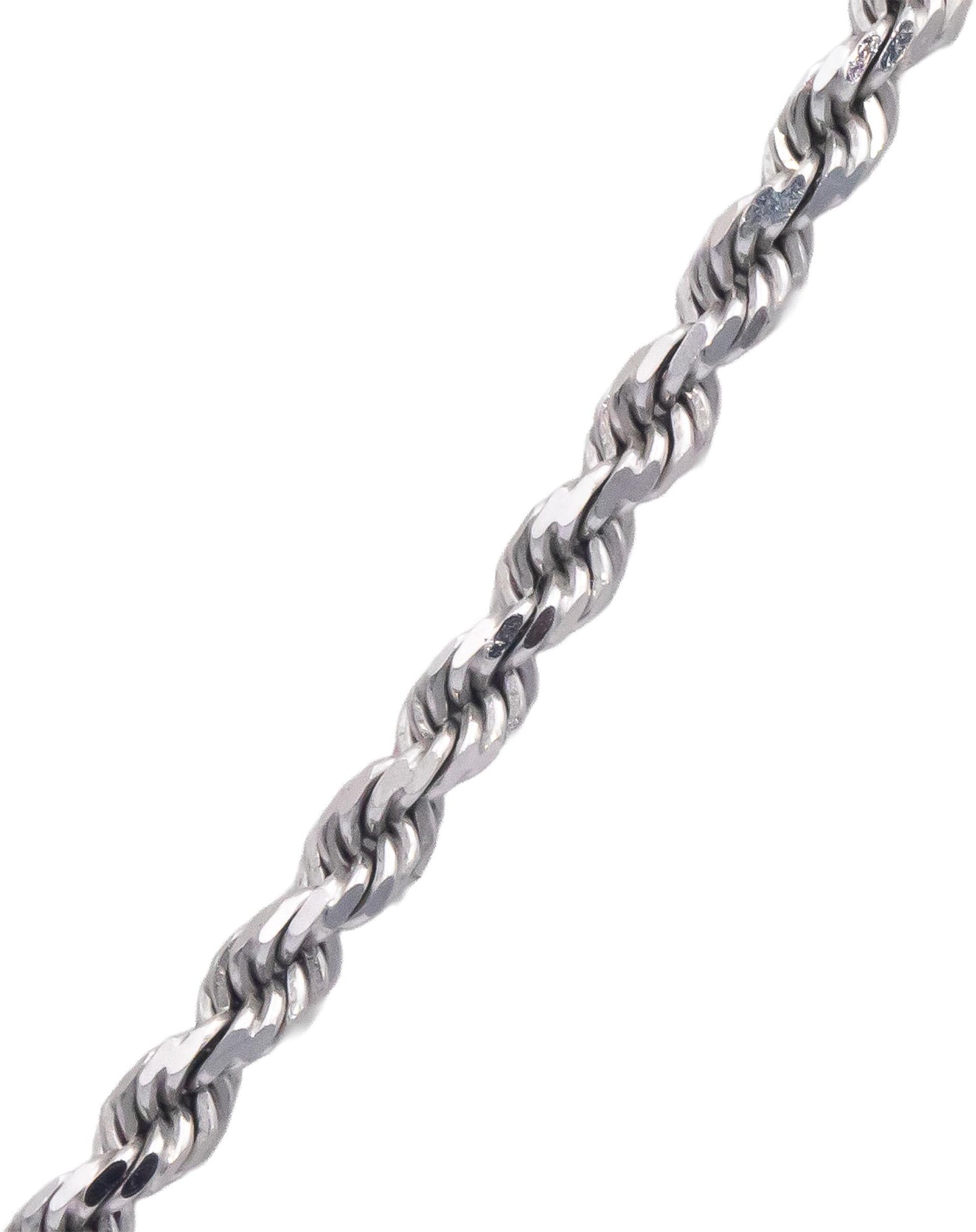 10k White Gold Jewelry 26" Long/2mm Wide Solid Diamond Cut Twisted Rope Necklace