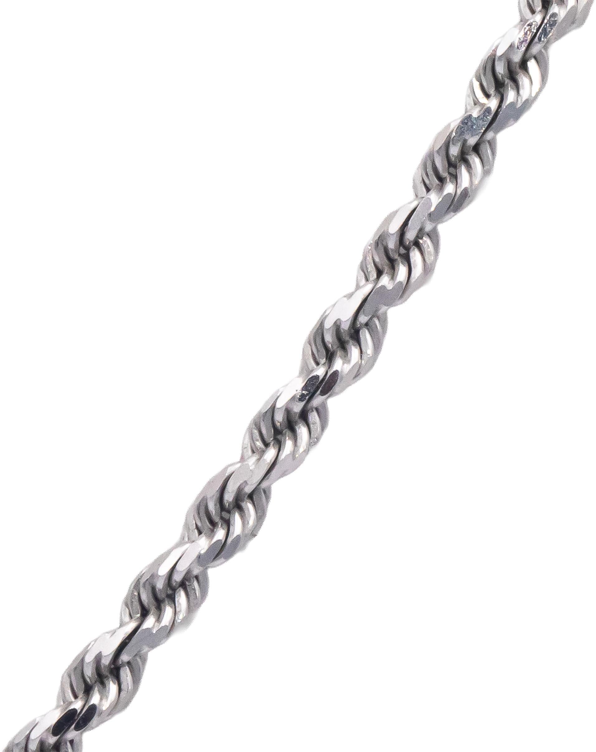 10k White Gold Jewelry 26" Long/2mm Wide Solid Diamond Cut Twisted Rope Necklace