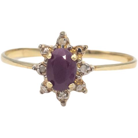10k Yellow Gold Jewelry 0.53CT Diamond and Ruby Halo Ring Size 7.75