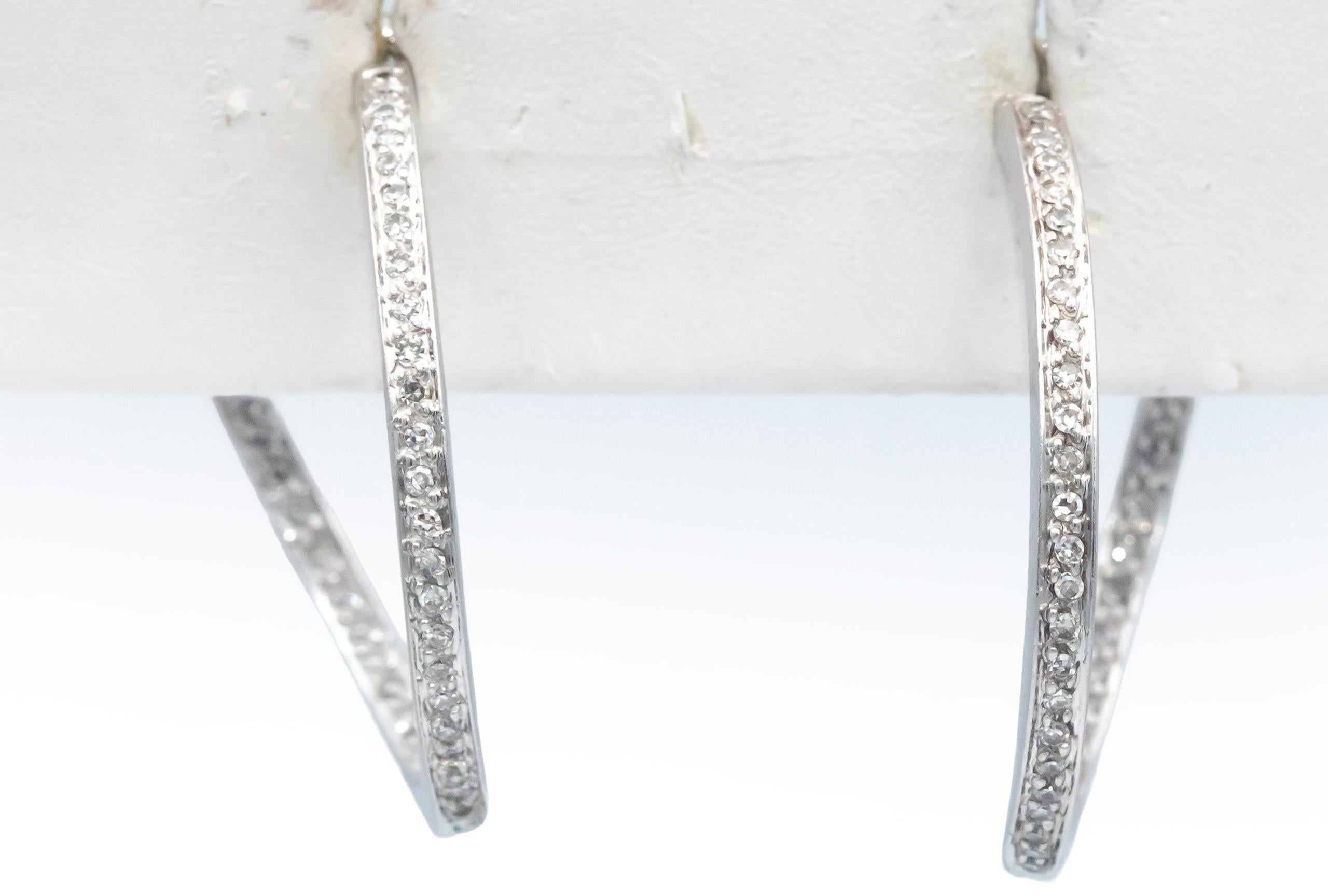 14k White Gold Round Diamond Hoop Circle Stud Earrings 1.0CTW