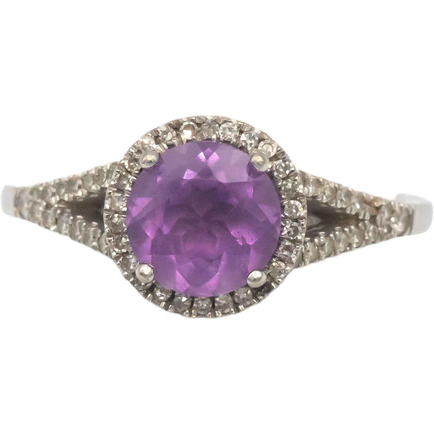 14k White Gold 1.35CT VS Amethyst & Diamond Halo Ring Size 6