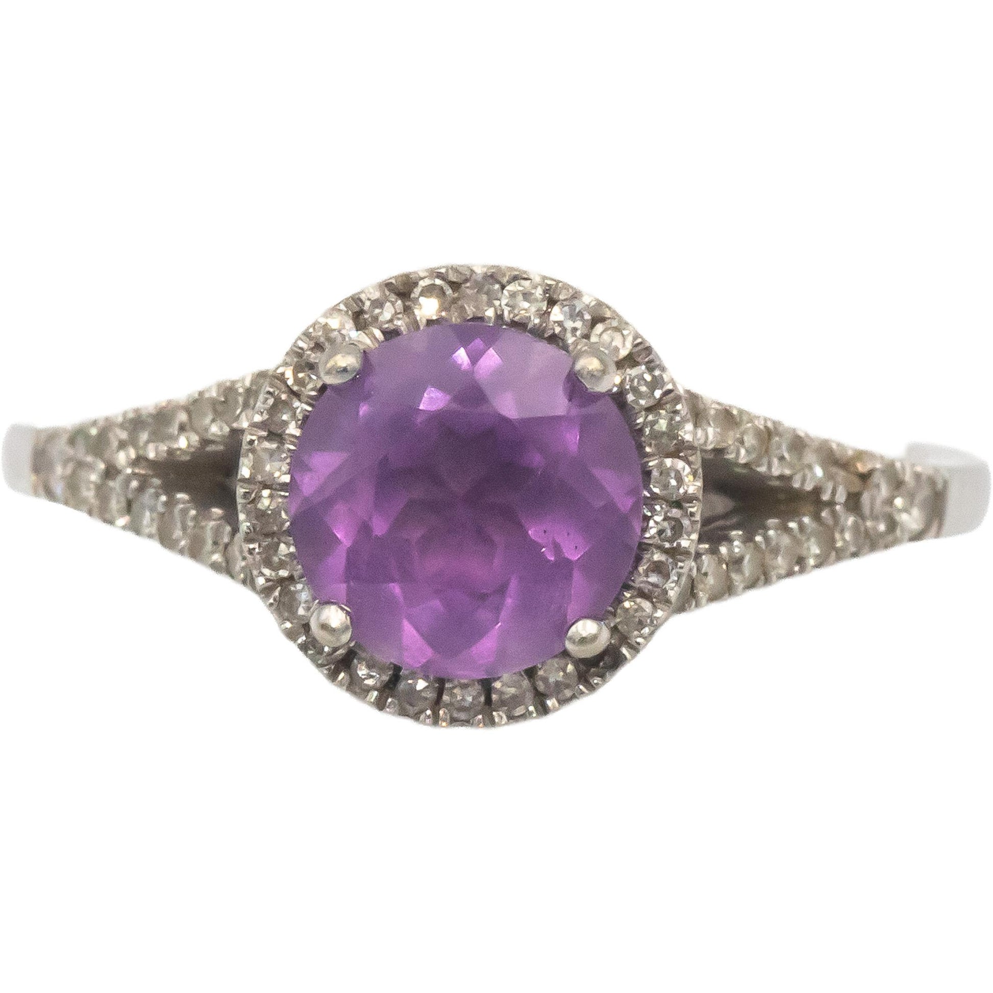 14k White Gold 1.35CT VS Amethyst & Diamond Halo Ring Size 6