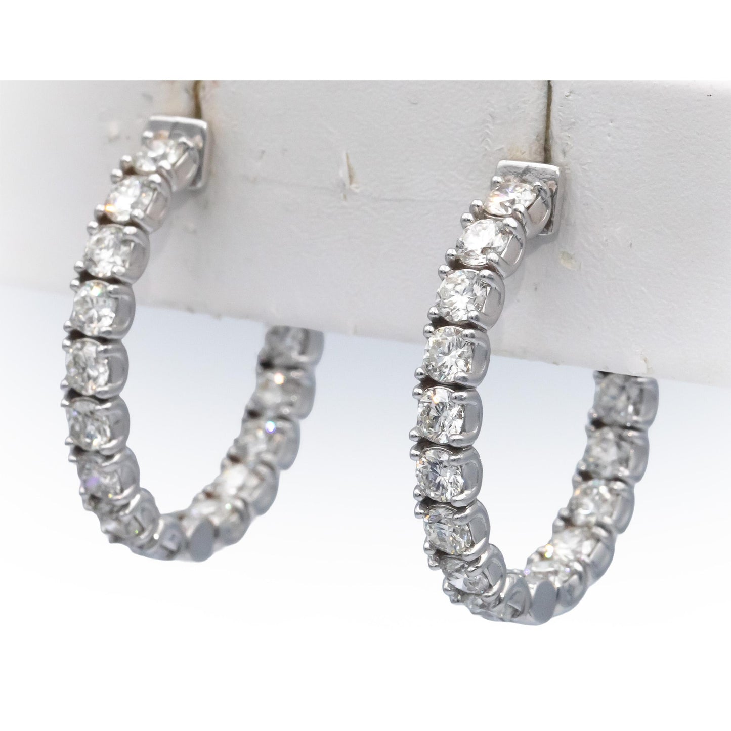 14k White Gold Jewelry VS Round Cut Diamond Inside Out Hoop Earrings 4.31CT