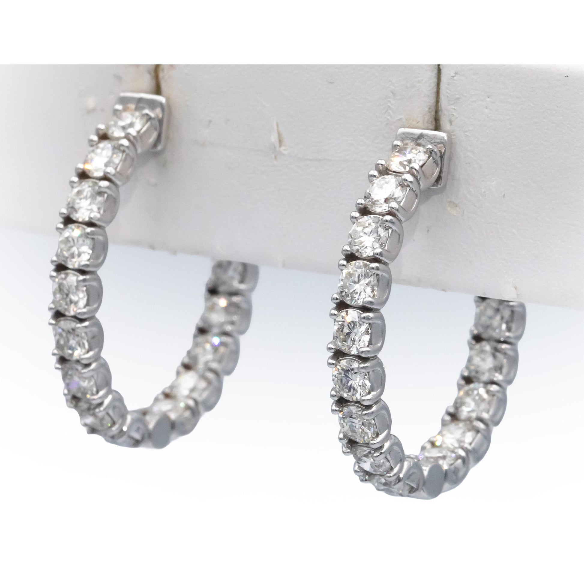 14k White Gold Jewelry VS Round Cut Diamond Inside Out Hoop Earrings 4.31CT