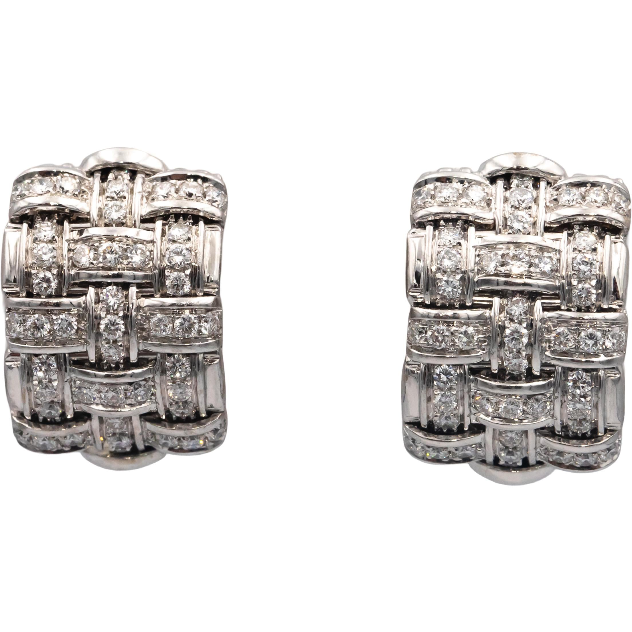 ROBERTO COIN 18k White Gold Diamond Appassionata 3-Row Diamond Earrings 1.25CT