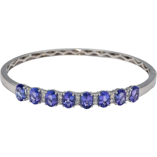 14k White Gold Jewelry Round Diamond & Oval Tanzanite Bangle Bracelet 6.71CT