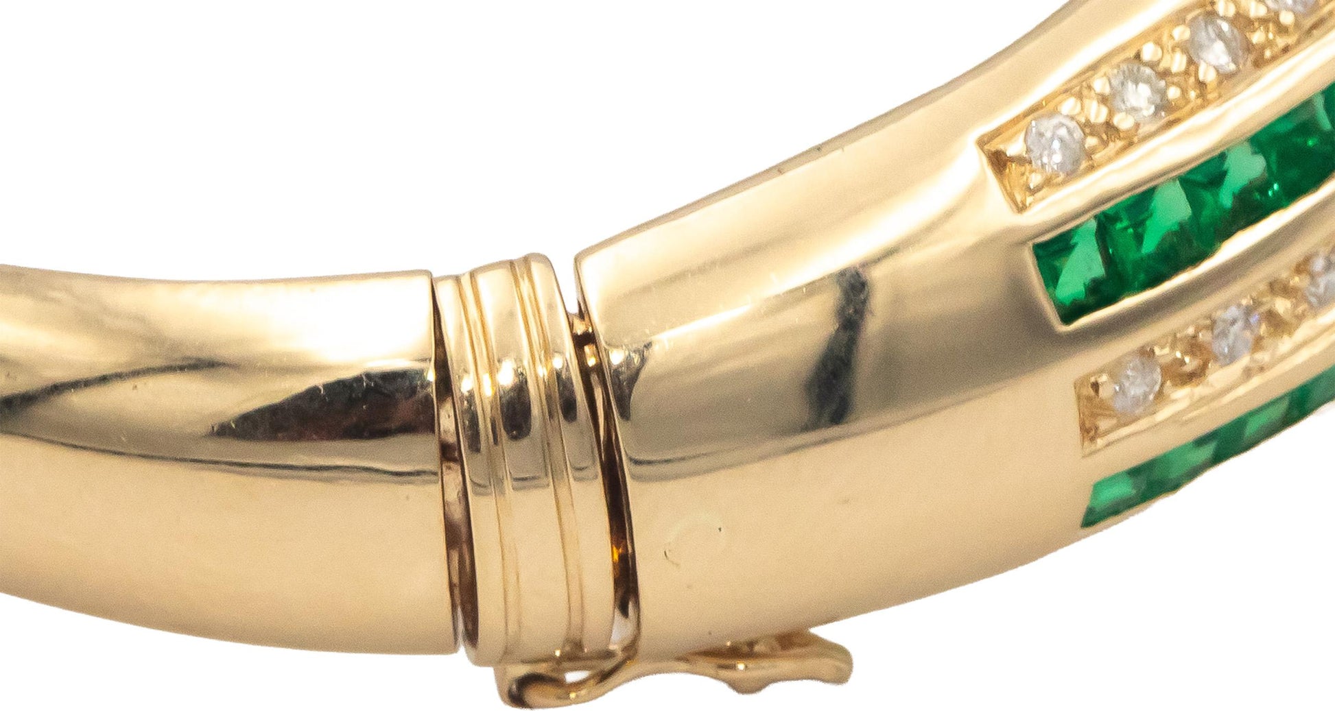 CGL Certified 14k Yellow Gold Diamond and Emerald Bangle Bracelet 6.0CT