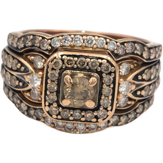 LE VIAN 18k Rose Gold 1.50CT White & Chocolate Diamond Cocktail Ring Size 7