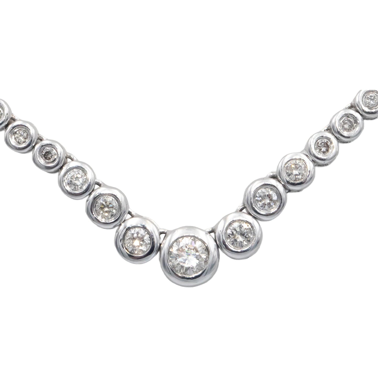 14k White Gold VS Round Cut Bezel Set Diamond Formal Necklace 3.0CT