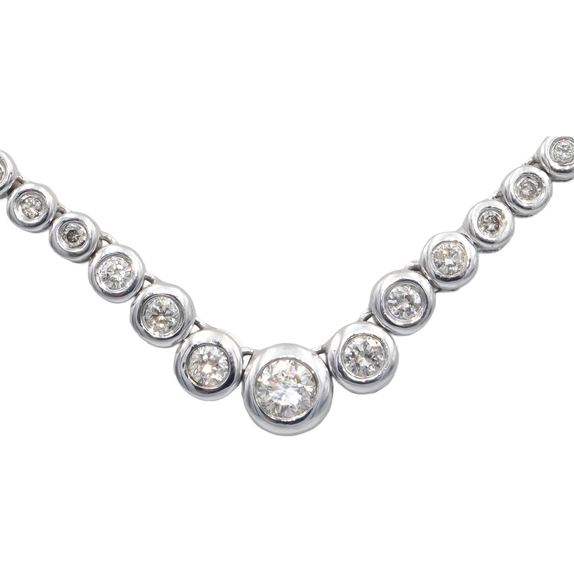 14k White Gold VS Round Cut Bezel Set Diamond Formal Necklace 3.0CT