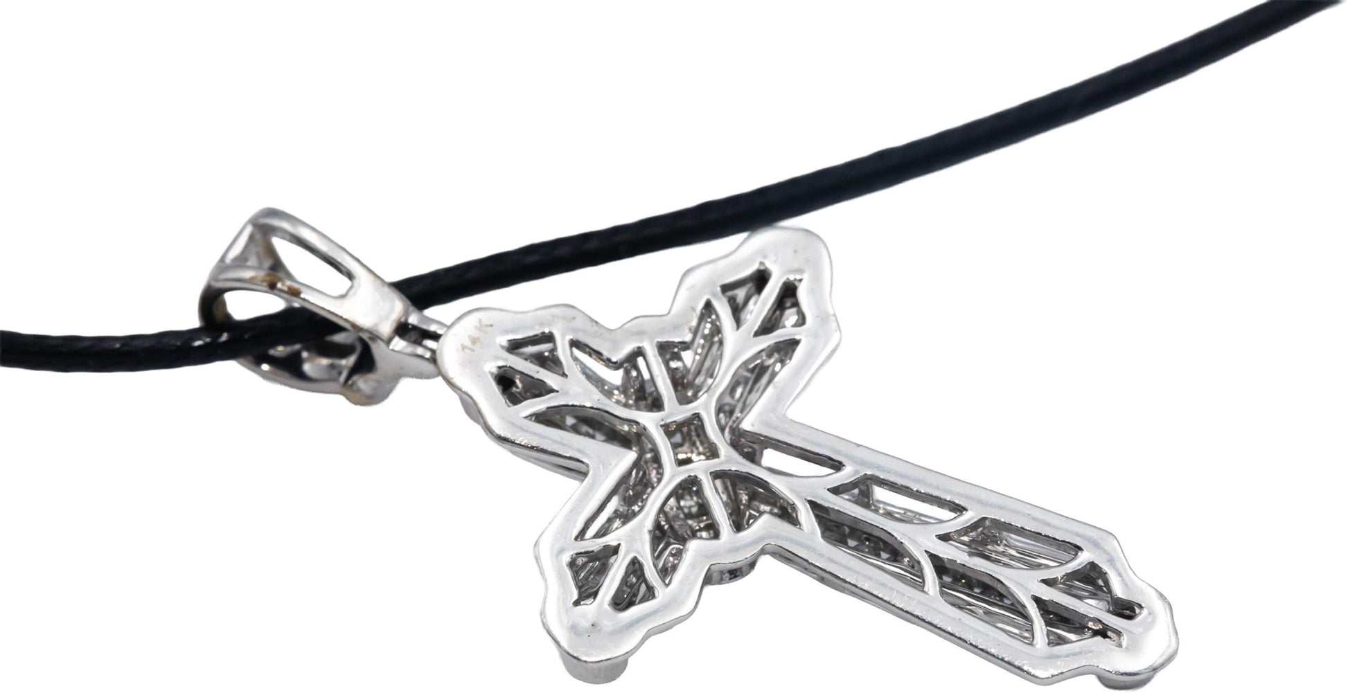 14k White Gold 0.33CT Round Cut Diamond Channel Bezel Set Cross Pendant Necklace
