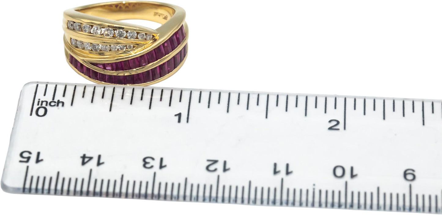 Designer 14k Gold 1.75CT Diamond & Ruby Channel Set Cocktail Ring Size 6.25