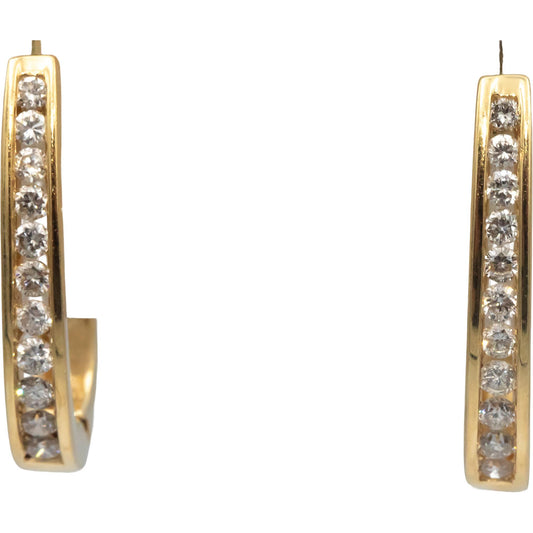 14k Yellow Gold 0.75CT Round Cut Channel Set Diamond Hoop Earrings