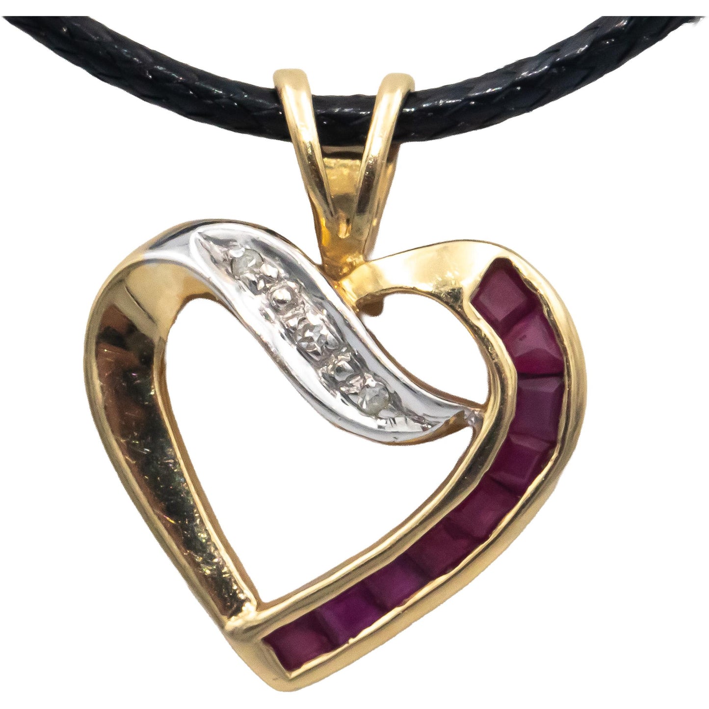 14k Yellow & White Gold 0.50CT Ruby Heart Pendant Necklace w/ Diamond Accents